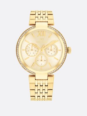 gold crystal bezel ionic gold-plated bracelet watch for women tommy hilfiger