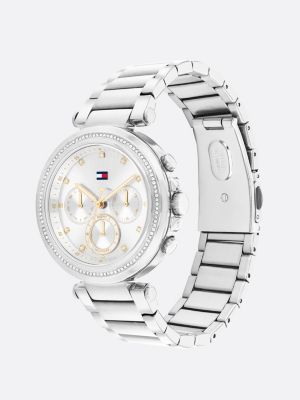 silver silver white dial crystal-embellished watch for women tommy hilfiger