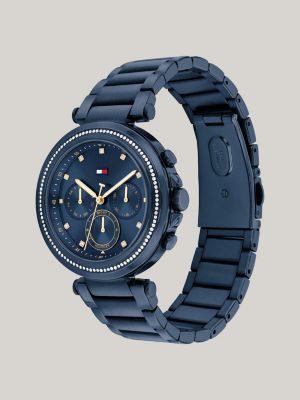 orologio placcato a ioni blu navy con cristalli blu da donne tommy hilfiger