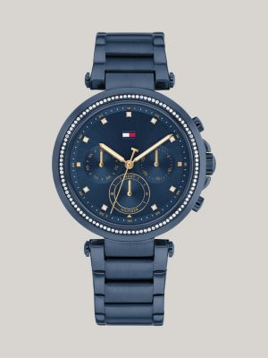 Blauw geioniseerd horloge met kristallen Blauw Tommy Hilfiger