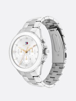 silver white dial stainless steel bracelet watch for women tommy hilfiger