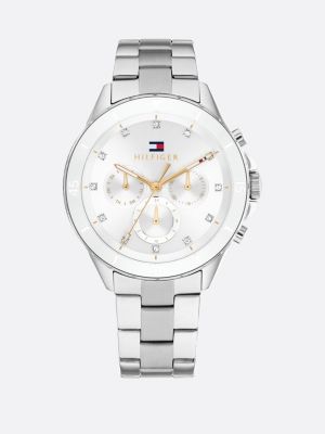 montre bracelet en acier inoxydable à cadran blanc argent pour femmes tommy hilfiger