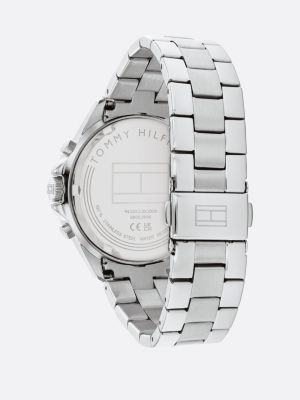 silver edelstahl-armbanduhr mit blauem zifferblatt für damen - tommy hilfiger