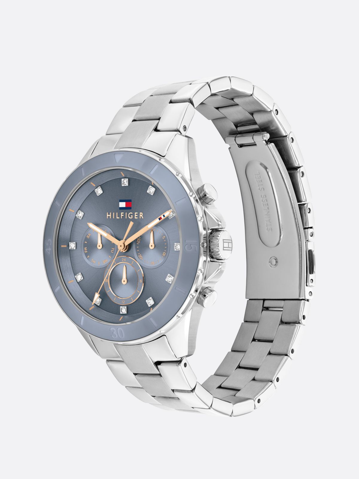 Blue Dial Stainless Steel Bracelet Watch — Silver