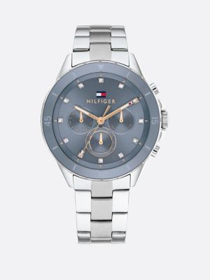 silver roestvrijstalen horloge met blauwe wijzerplaat voor dames - tommy hilfiger