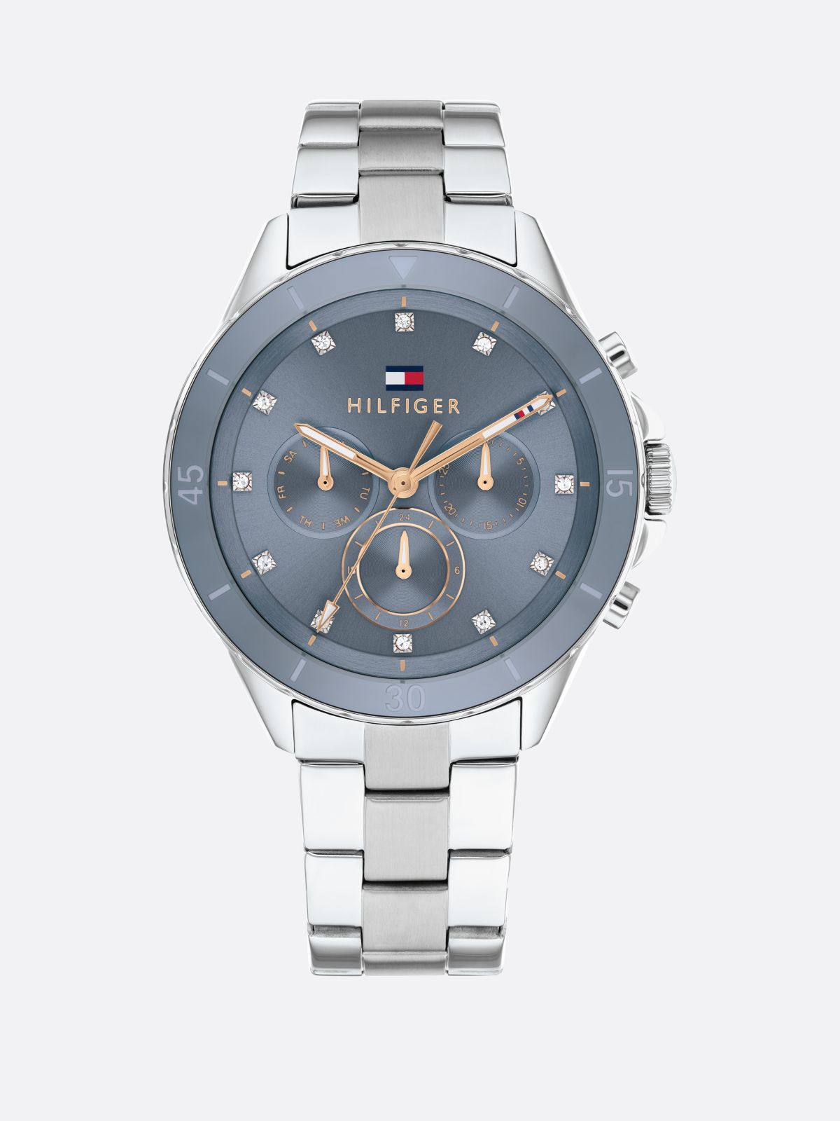 Blue Dial Stainless Steel Bracelet Watch — Silver