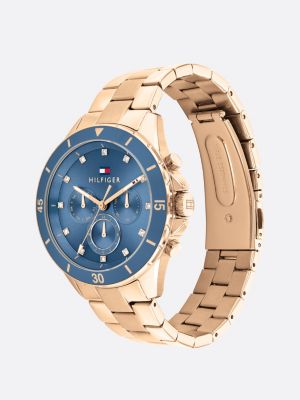 montre bracelet plaqué or rose à cadran bleu marine or pour femmes tommy hilfiger