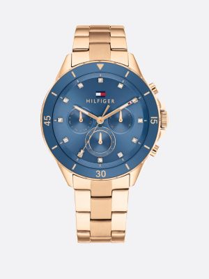 montre bracelet plaqué or rose à cadran bleu marine or pour femmes tommy hilfiger