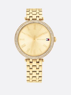 gold gold-plated crystal-embellished bracelet watch for women tommy hilfiger