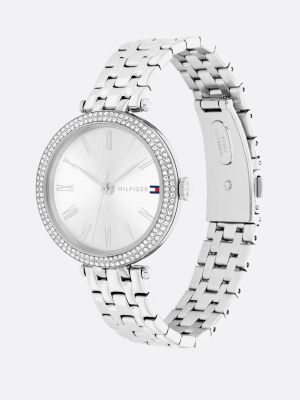 silver silver-tone dial stainless steel crystal-embellished watch for women tommy hilfiger