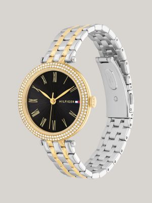 multi charcoal grey two-tone crystal-embellished watch for women tommy hilfiger