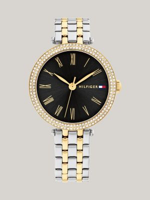 multi charcoal grey two-tone crystal-embellished watch for women tommy hilfiger