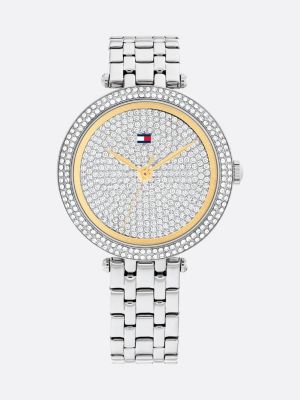 orologio con dettagli placcati oro e cristalli silver da donne tommy hilfiger