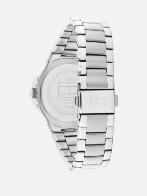 silver stainless steel crystal-embellished bracelet watch for women tommy hilfiger