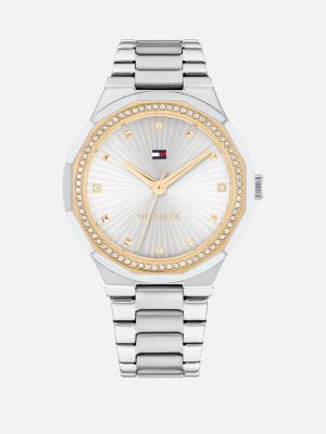 silver stainless steel crystal-embellished bracelet watch for women tommy hilfiger