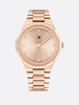 gold nelkenvergoldete armbanduhr aus edelstahl für damen - tommy hilfiger