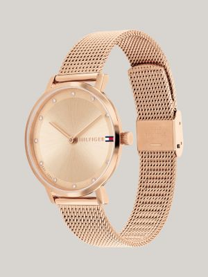 reloj ionizado en oro rosa con malla oro de mujeres tommy hilfiger