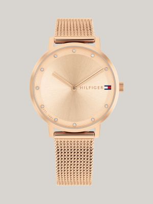 reloj ionizado en oro rosa con malla gold de mujeres tommy hilfiger