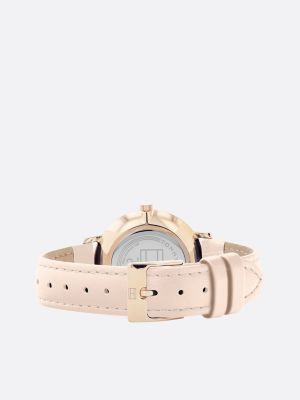 gold nelkenvergoldete armbanduhr mit lederarmband für damen - tommy hilfiger