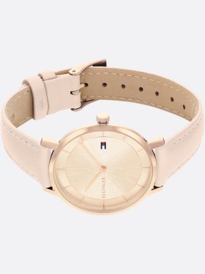 gold carnation gold-plated leather strap watch for women tommy hilfiger