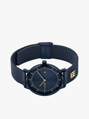 blau blaue edelstahl-uhr mit mesh-armband für damen - tommy hilfiger