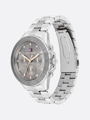 silver stainless steel chain-link watch for women tommy hilfiger