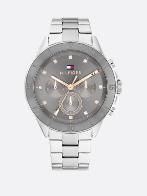 silver stainless steel chain-link watch for women tommy hilfiger