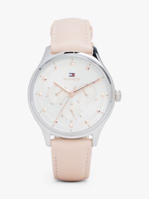 brown rose gold-plated leather strap watch for women tommy hilfiger