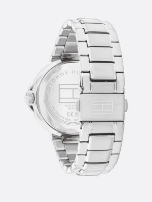 silver stainless steel blue dial watch for women tommy hilfiger