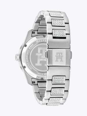 montre en acier inoxydable sertie de cristaux argent pour femmes tommy hilfiger