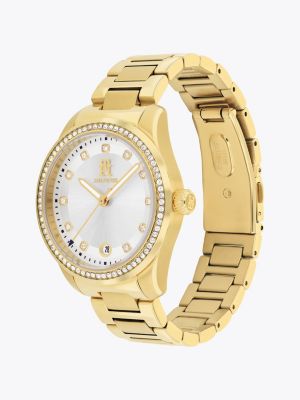 gold gold-plated crystal-embellished watch for women tommy hilfiger