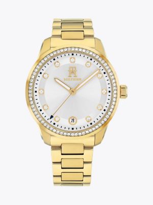 gold gold-plated crystal-embellished watch for women tommy hilfiger