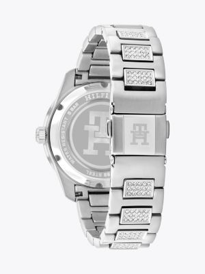 orologio con cristalli e quadrante verde argento da donne tommy hilfiger