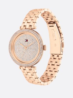 gold stainless steel ceramic bezel watch for women tommy hilfiger