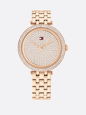 gold stainless steel ceramic bezel watch for women tommy hilfiger