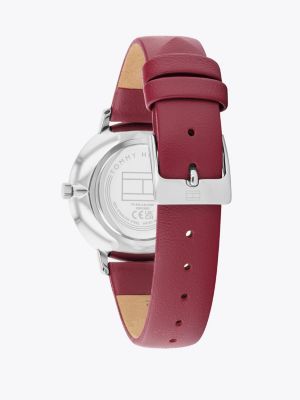 orologio placcato oro con cinturino in pelle rosso da donne tommy hilfiger