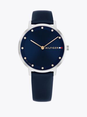 Uhr mit nelkenvergoldeter Lunette Blau Tommy Hilfiger