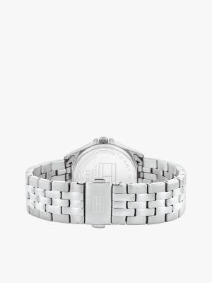 silver edelstahl-armbanduhr mit blauem zifferblatt für damen - tommy hilfiger