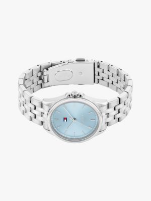 silver edelstahl-armbanduhr mit blauem zifferblatt für damen - tommy hilfiger