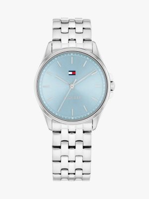 silver stainless steel blue dial bracelet watch for women tommy hilfiger