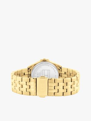 gold ionic gold-plated white dial bracelet watch for women tommy hilfiger