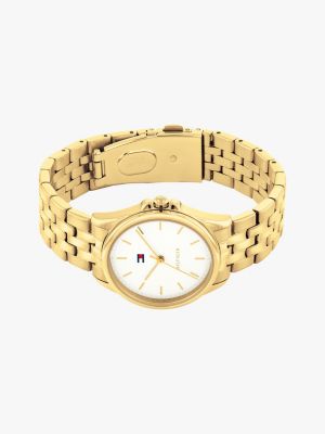 gold ionic gold-plated white dial bracelet watch for women tommy hilfiger