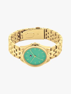 reloj ionizado chapado en oro de esfera verde oro de mujeres tommy hilfiger