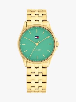 gold ionic gold-plated green dial bracelet watch for women tommy hilfiger