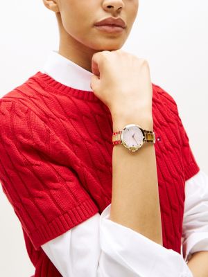 gold vergoldete uhr in rosé mit gliederarmband für damen - tommy hilfiger