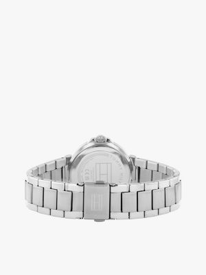 silver lavender dial stainless steel chain-link watch for women tommy hilfiger