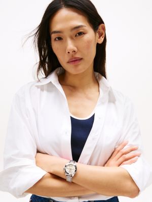 zilver horloge met taupekleurige wijzerplaat voor dames - tommy hilfiger