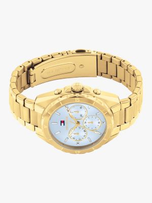 reloj chapado en oro con esfera azul oro de mujeres tommy hilfiger