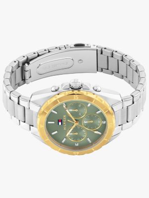 silver green dial sub-counter watch for women tommy hilfiger