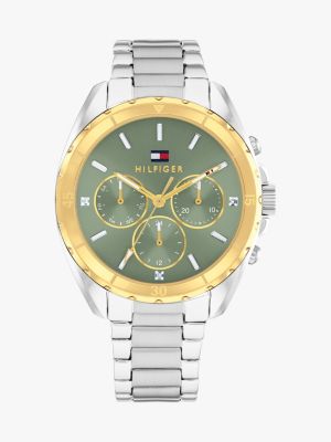 silver horloge met groene wijzerplaat voor dames - tommy hilfiger